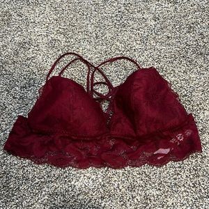 PINK VS lightly lined strappy bralette in maroon
